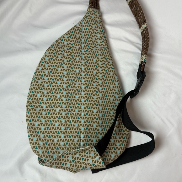 Kavu Rope Sling Bag Backpack Beige Teal/Brown Triangle Geometric Mini Specks - Picture 2 of 8